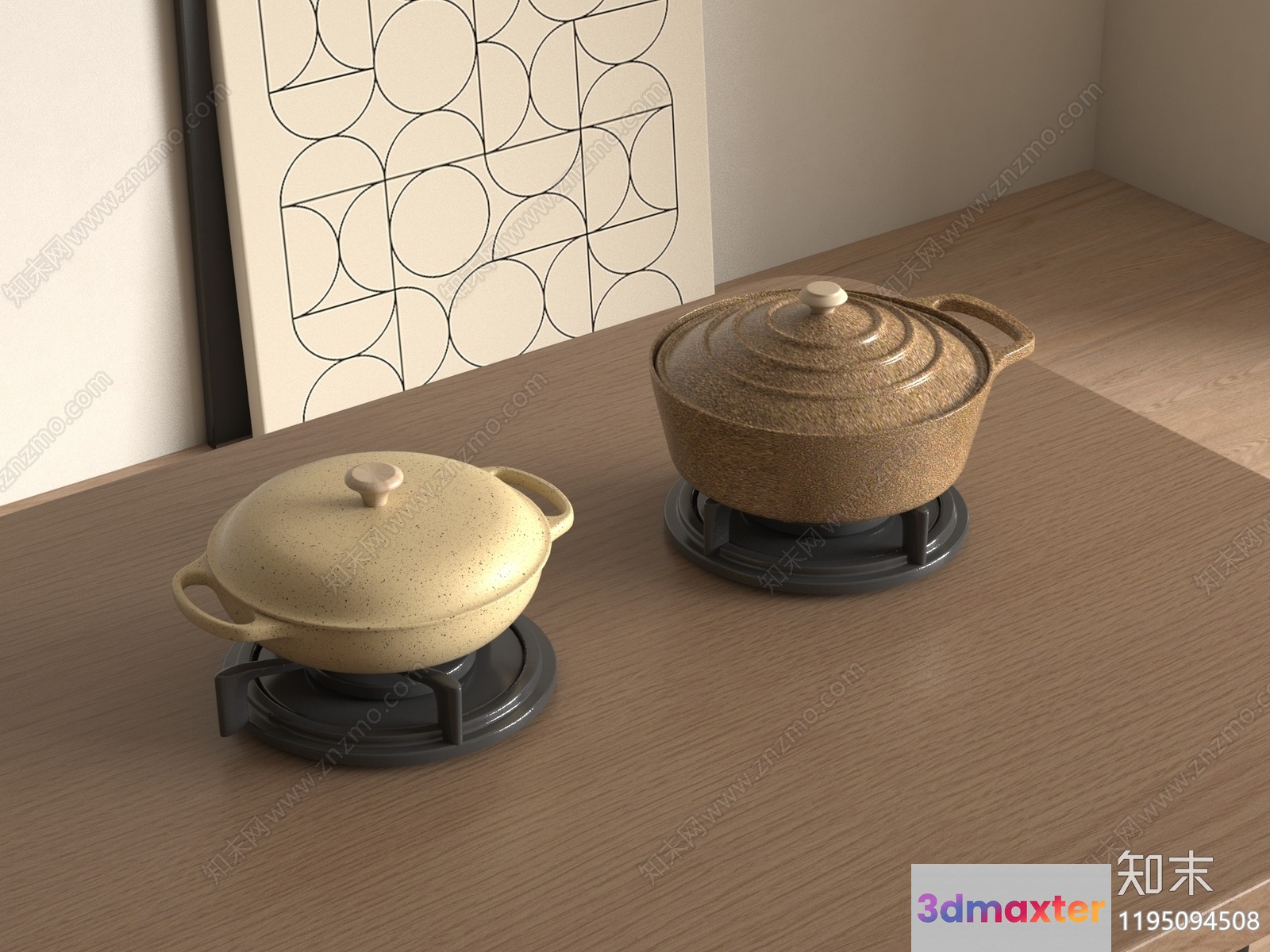 Two Ceramic Pots On A Table 3D Model - 10273 - VRAY Render