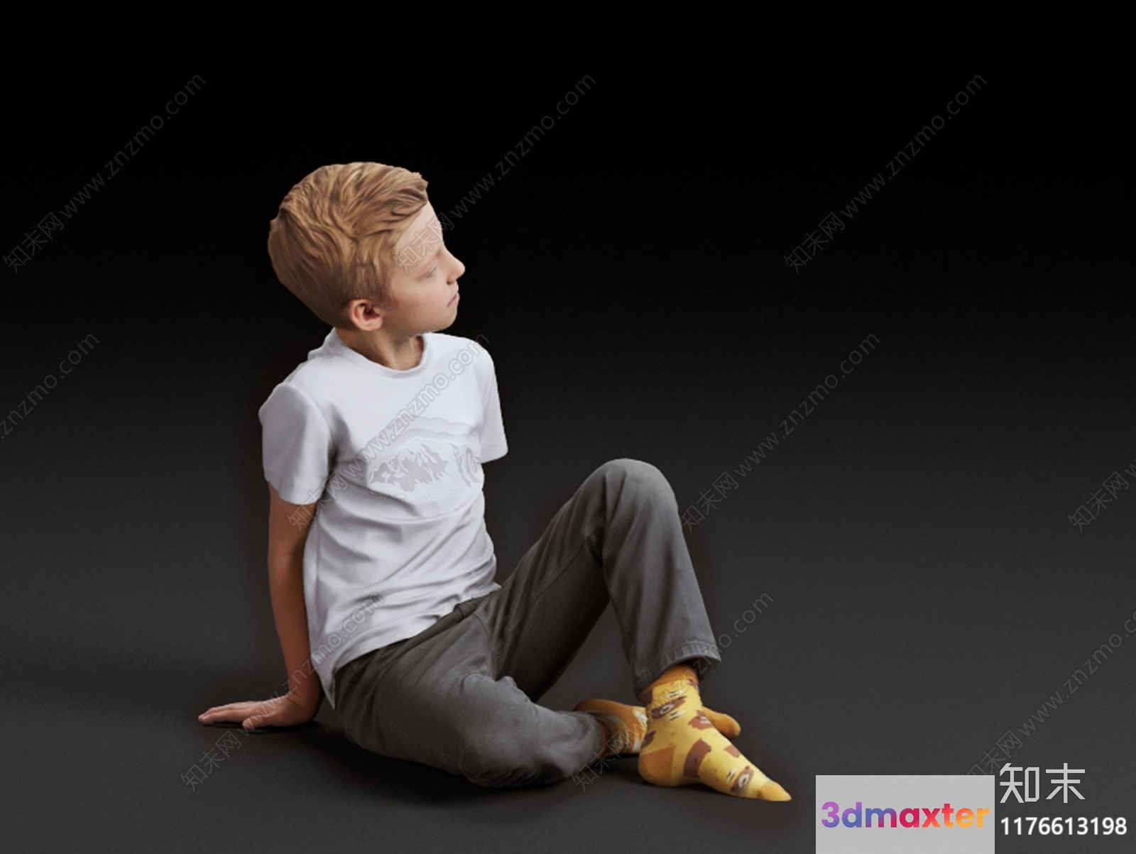 A Boy Sitting On The Floor 3D Model - 7953 - CORONA Render