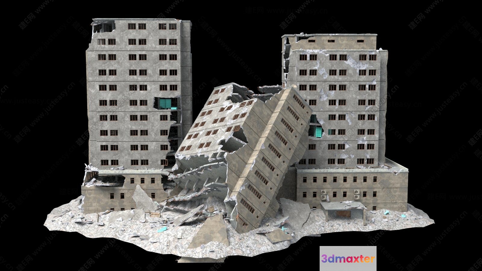 Destroyed Concrete Building 3D Model - 9394 - VRAY Render