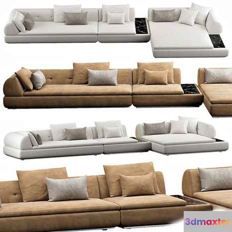 Sofas With Light Brown And White Cushions 3D Model - 4754 - CORONA Render