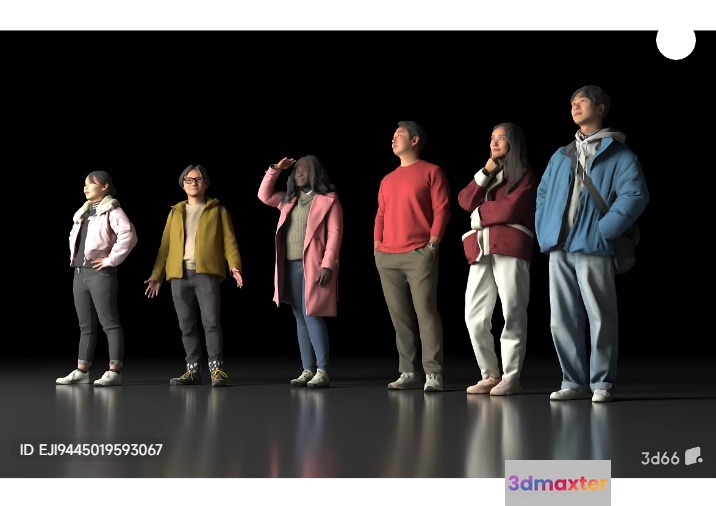 A Group Of People Standing In A Line 3D Model - 14246 - VRAY Render