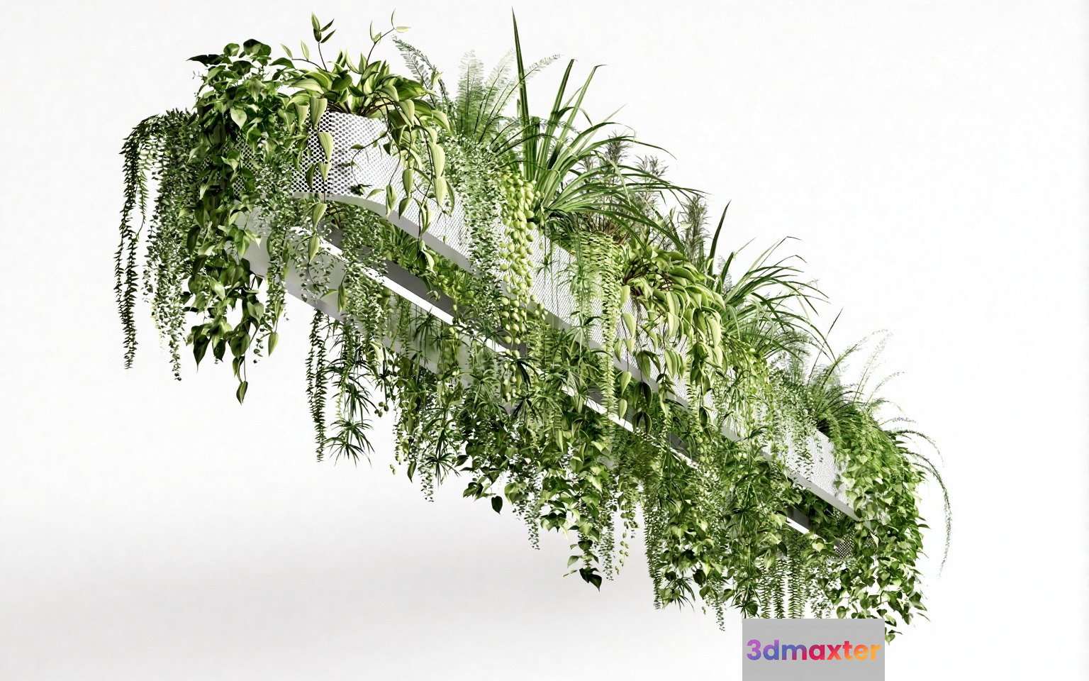 White Hanging Planters With Green Plants 3D Model - 2821 - CORONA Render