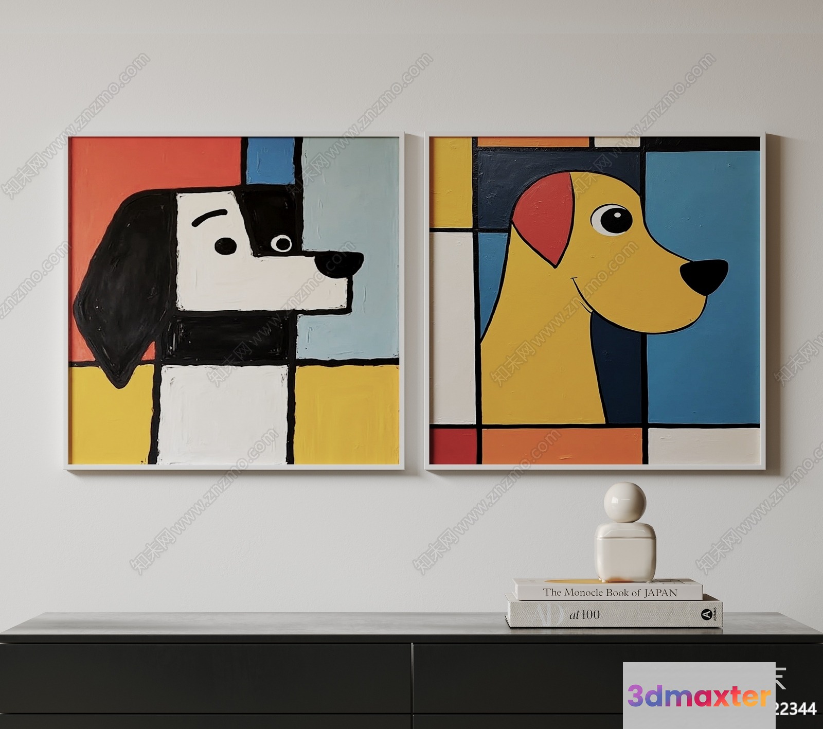A Painting Of Two Dogs 3D Model - 12908 - VRAY Render