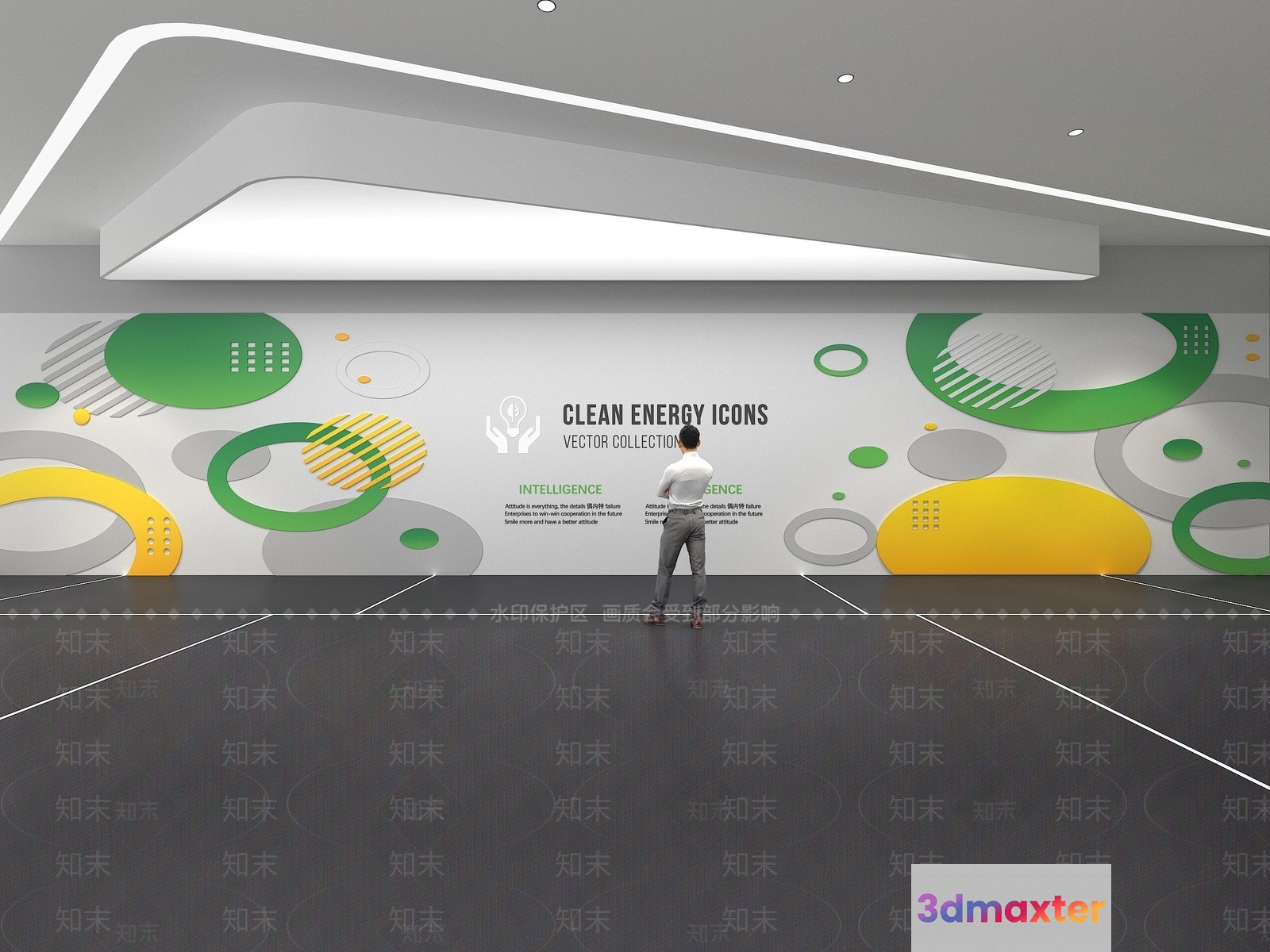A Man Standing In Front Of A Wall With A Graphic On It 3D Model - 11209 - VRAY Render