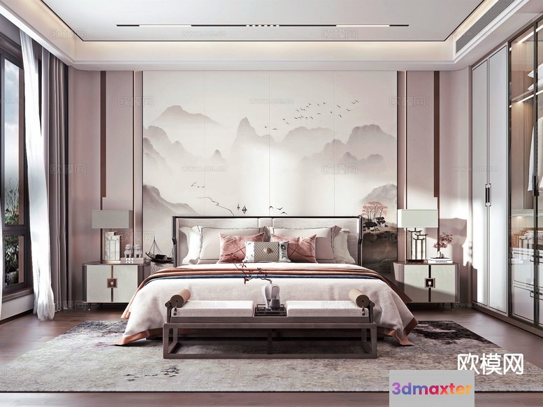 Cozy Modern Bedroom 3D Model - 12387 - VRAY Render