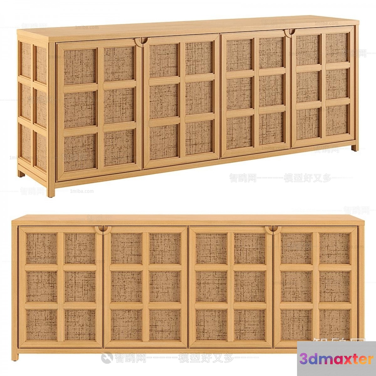 Wooden Cabinet With Rattan Doors 3D Model - 18556 - VRAY Render