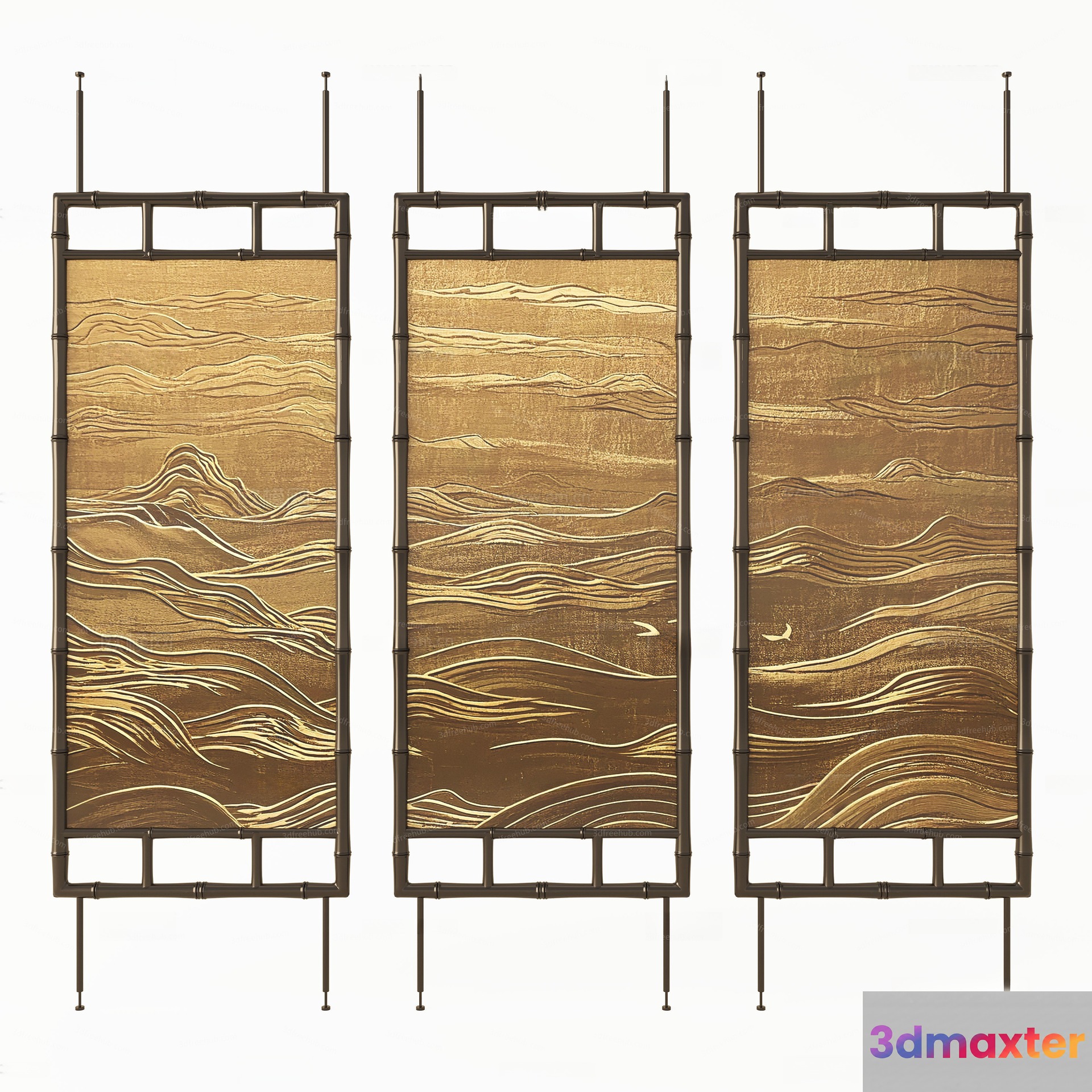 Three Wall Hangings With A Desert Landscape 3D Model - 20214 - VRAY Render