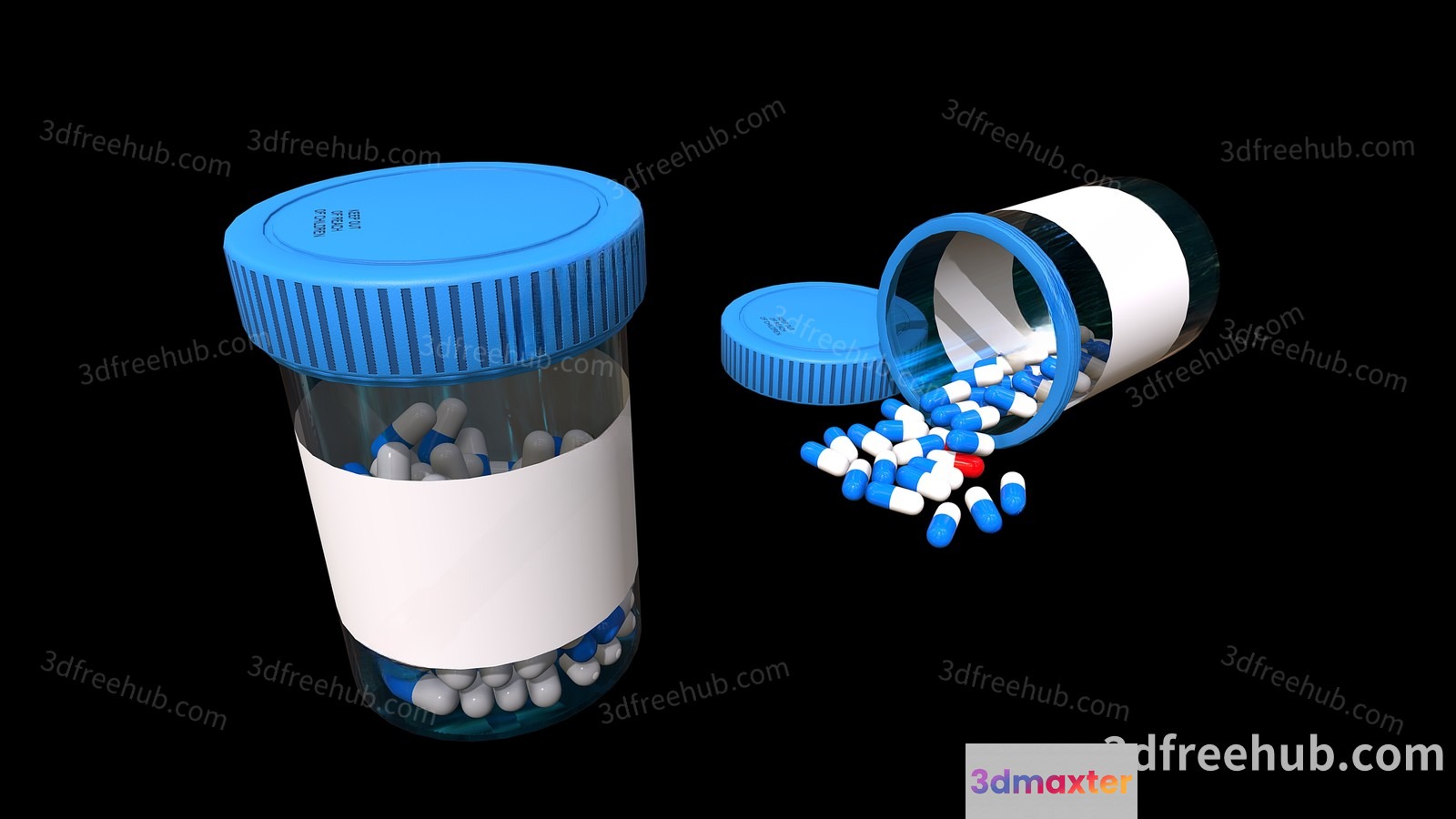 Blue And White Pill Bottle 3D Model - 22269 - VRAY Render