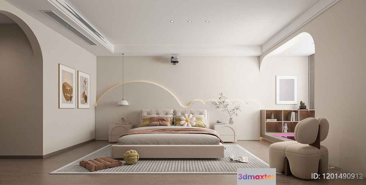 Cozy Modern Bedroom 3D Model - 8647 - VRAY Render