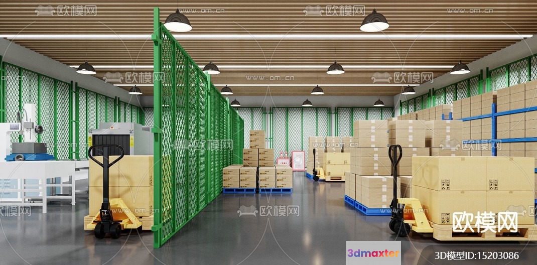 Warehouse With Shelving Units 3D Model - 10369 - VRAY Render