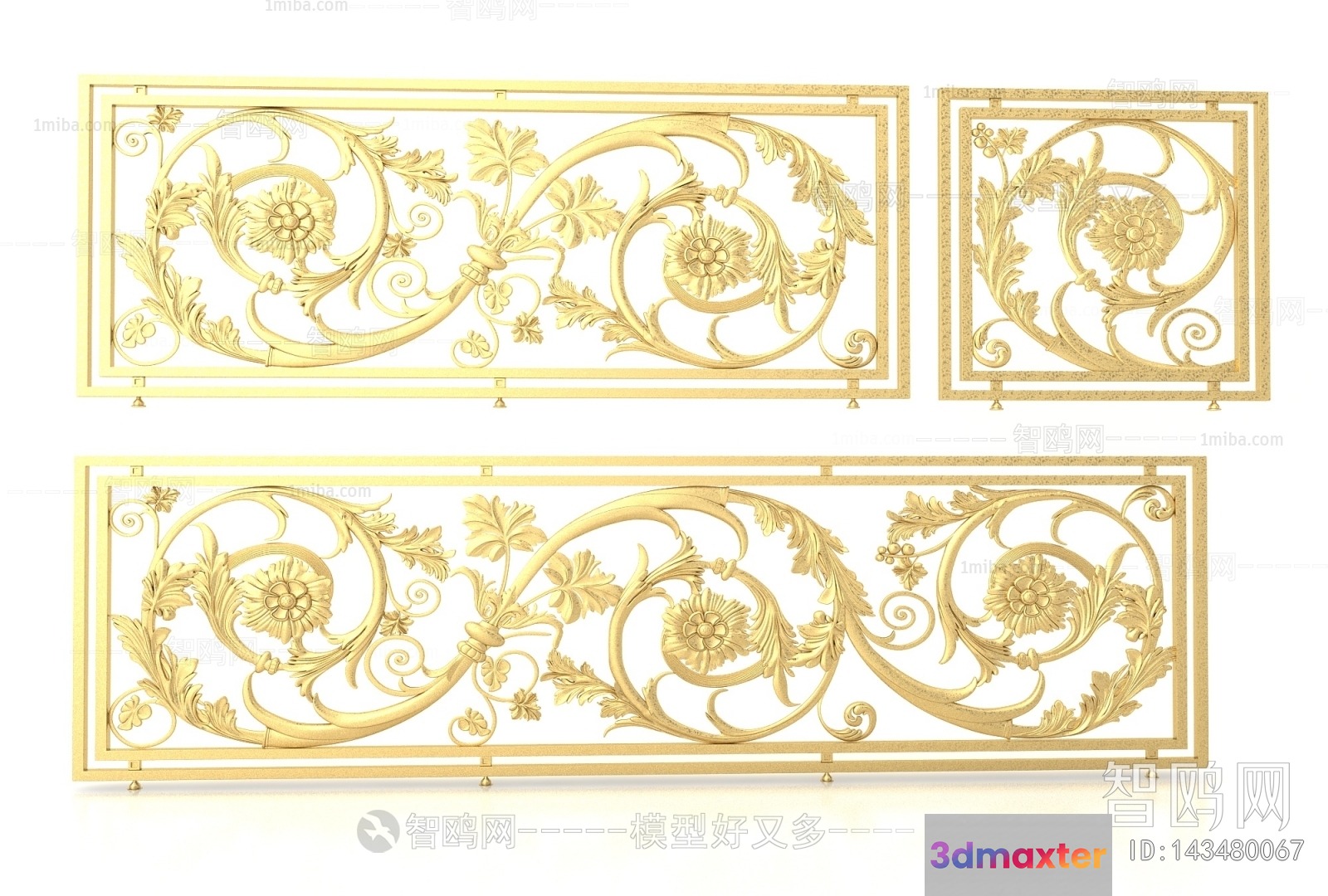 Gold Floral Design 3D Model - 901 - VRAY Render