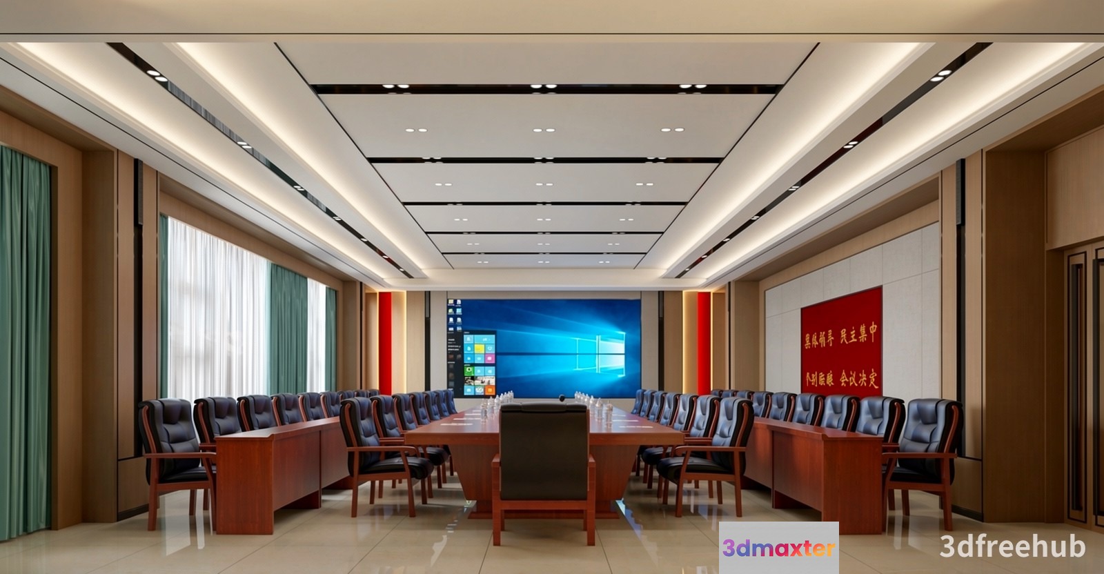 A Large Conference Room With A Long Table And Chairs 3D Model - 19662 - VRAY Render