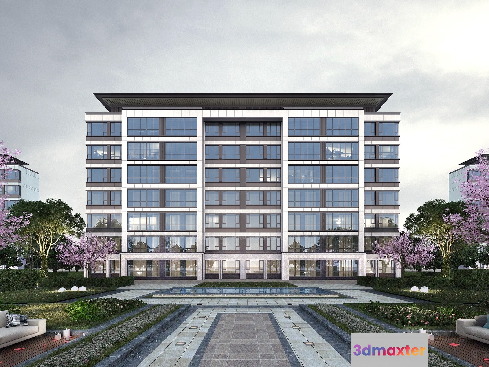 The Main Subject Is A Large Modern Building With A Courtyard 3D Model - 2286 - VRAY Render