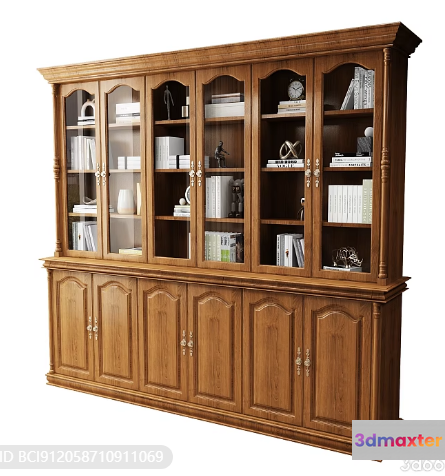 Wooden Bookcase 3D Model - 2451 - VRAY Render