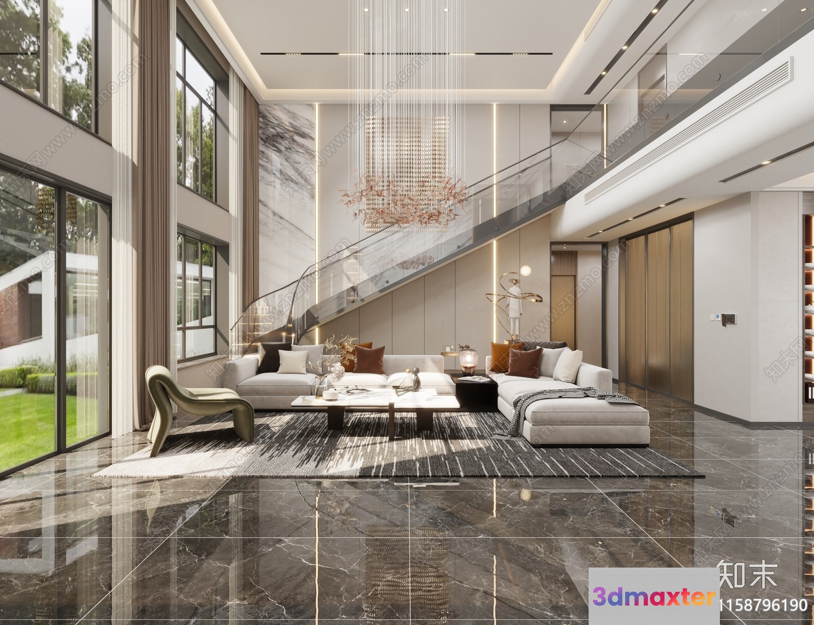 Modern Living Room 3D Model - 13360 - VRAY Render