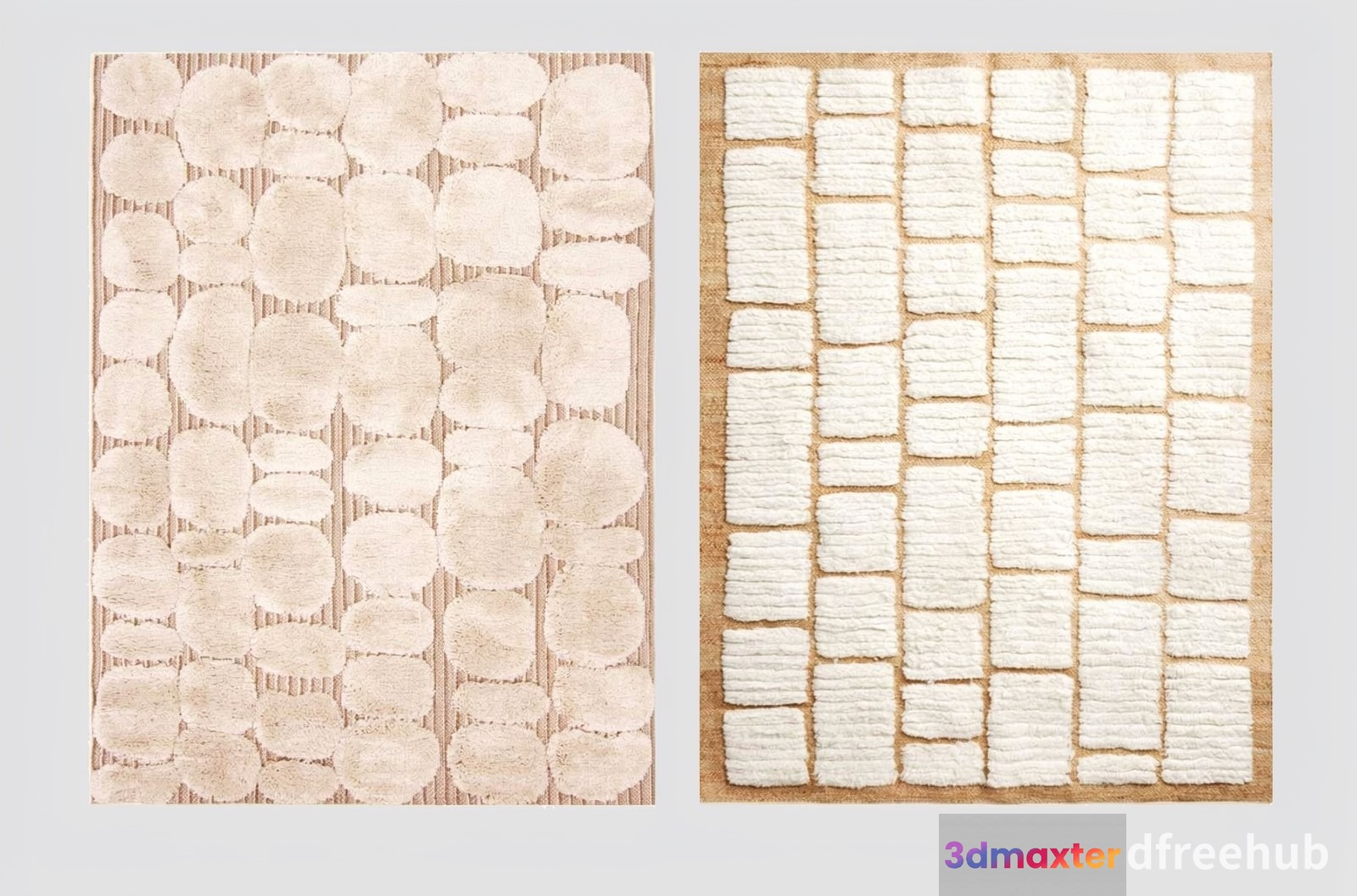 A Beige Rug With A Pattern Of Circles And Rectangles 3D Model - 20798 - VRAY Render