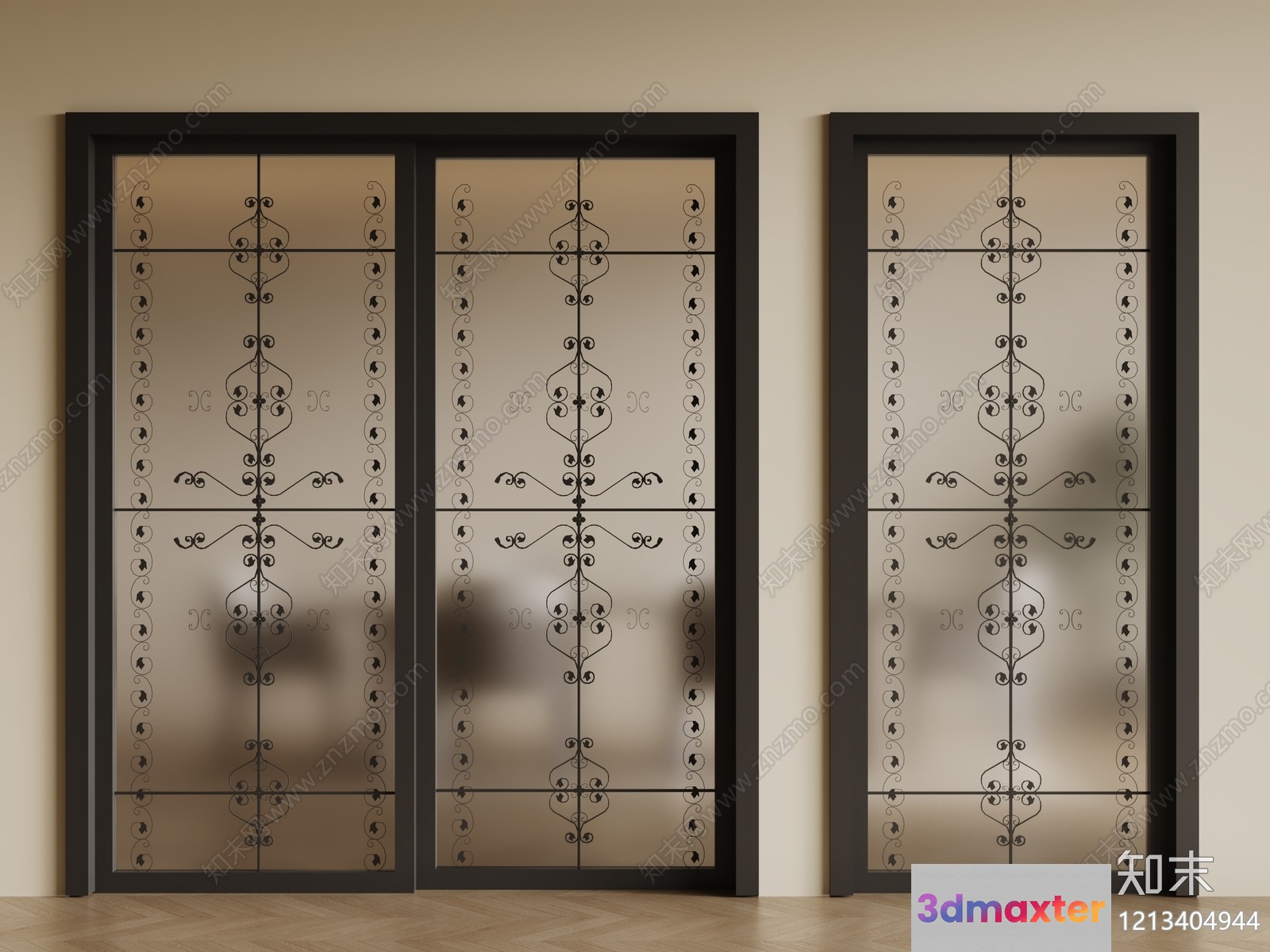 A Decorative Glass Door 3D Model - 10950 - VRAY Render