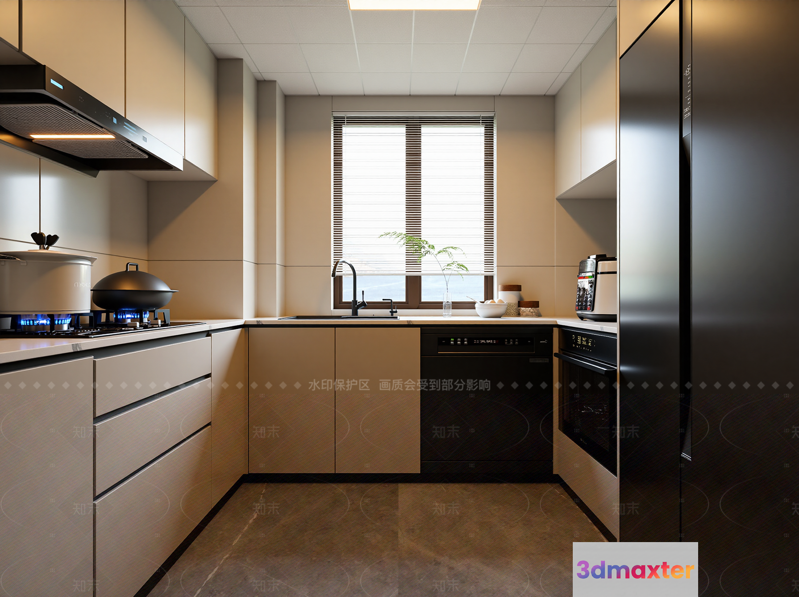 Modern Kitchen With Stainless Steel Appliances 3D Model - 11933 - VRAY Render