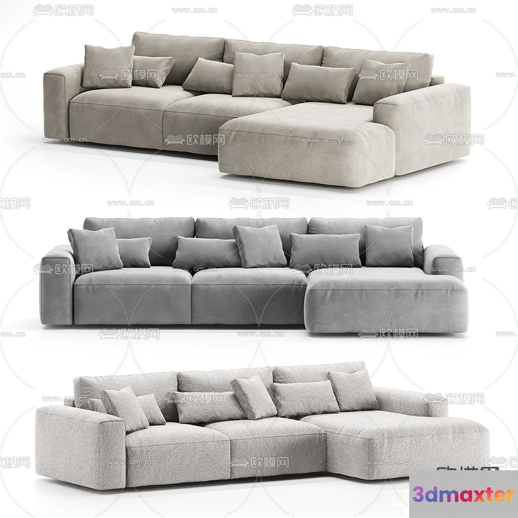 Grey Sectional Sofa 3D Model - 2566 - VRAY Render