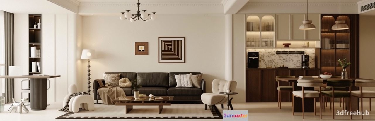 Modern Living Room 3D Model - 23309 - VRAY Render