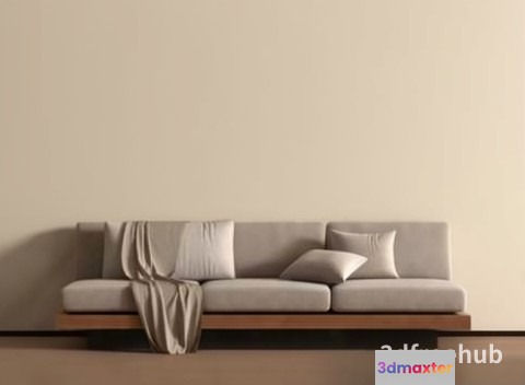 Beige Sofa With Pillows 3D Model - 19978 - VRAY Render