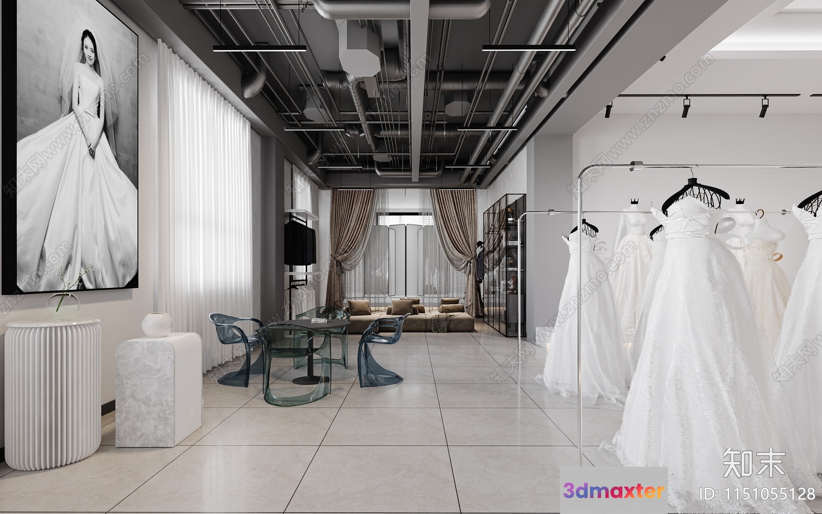 Modern Wedding Dress Shop 3D Model - 7305 - VRAY Render