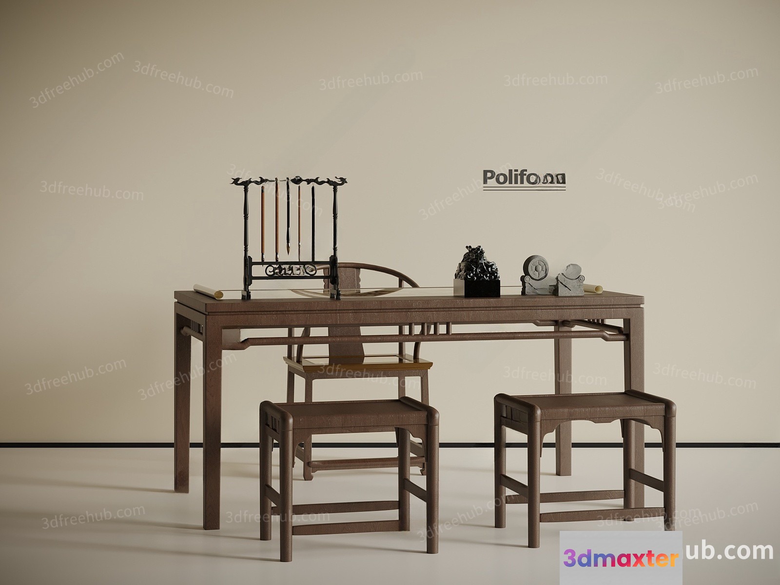 Wooden Table And Chairs 3D Model - 19412 - VRAY Render