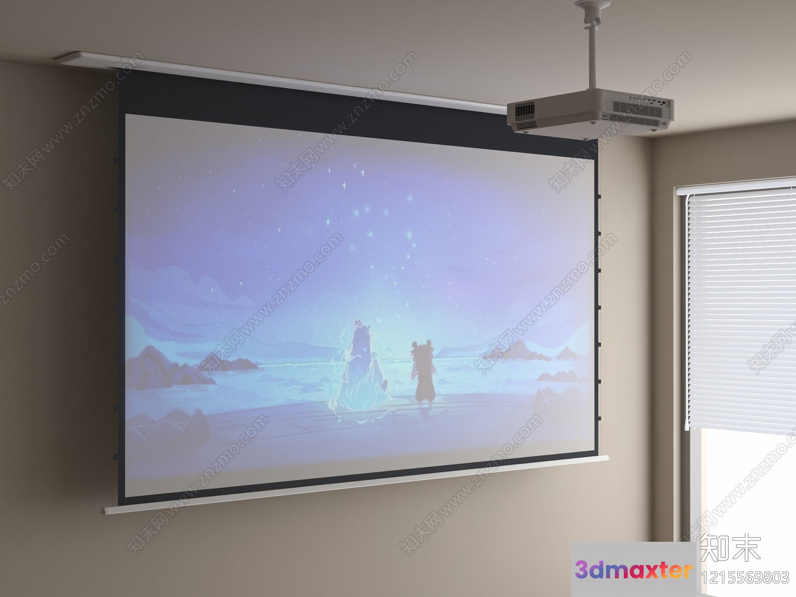 A Projector Screen With A Movie Playing On It 3D Model - 18472 - VRAY Render