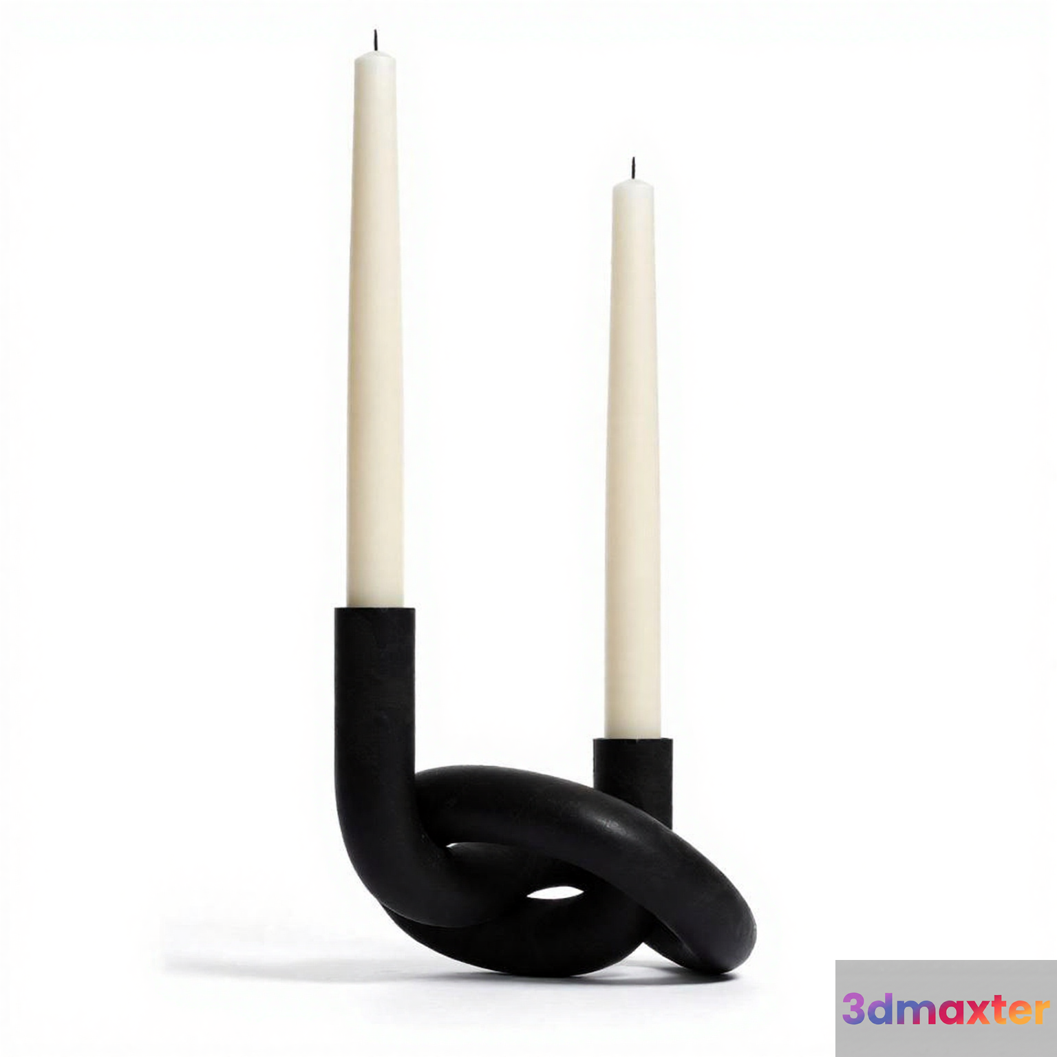 A Black Candle Holder With Two White Candles 3D Model - 1478 - VRAY Render