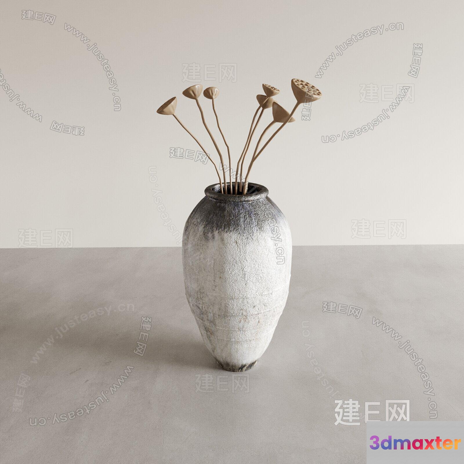 A White Vase With Dried Flowers 3D Model - 1755 - CORONA Render