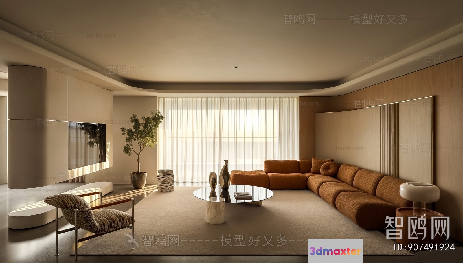 Modern Living Room 3D Model - 7434 - VRAY Render