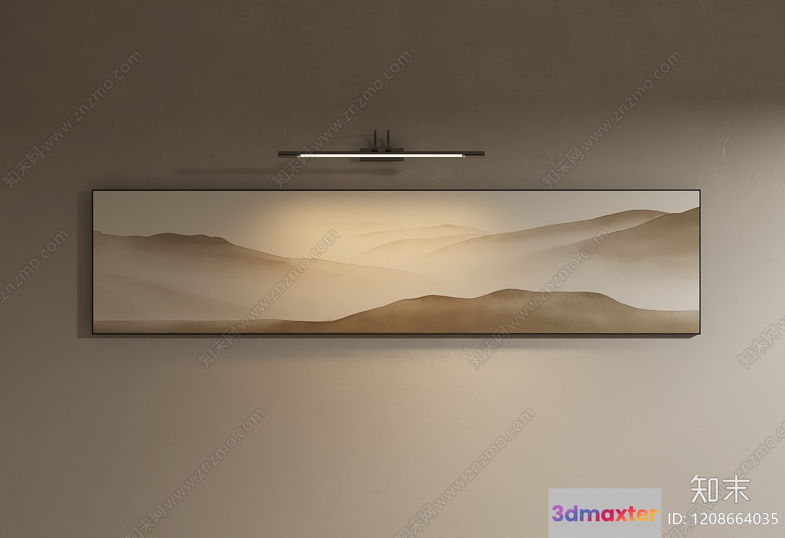 A Light Fixture On A Wall With A Desert Landscape Painting 3D Model - 213 - VRAY Render