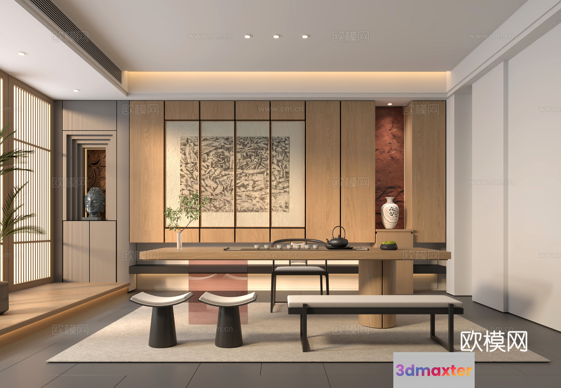 Modern Asian-Inspired Dining Room 3D Model - 1538 - VRAY Render