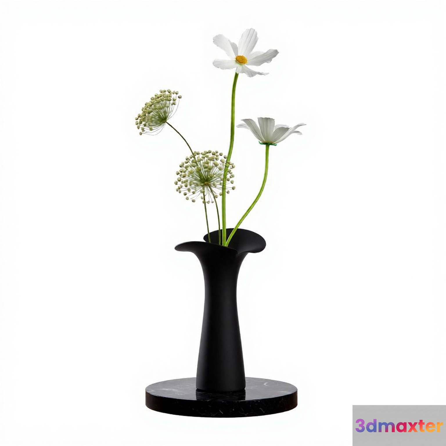 A Modern Vase With White Flowers 3D Model - 4564 - VRAY Render