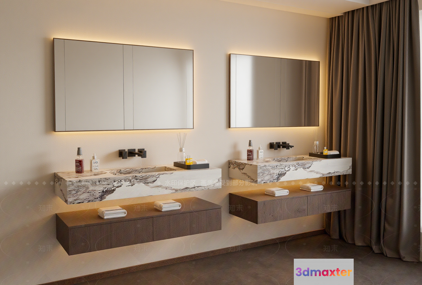 Modern Double Sink Vanity 3D Model - 4015 - VRAY Render