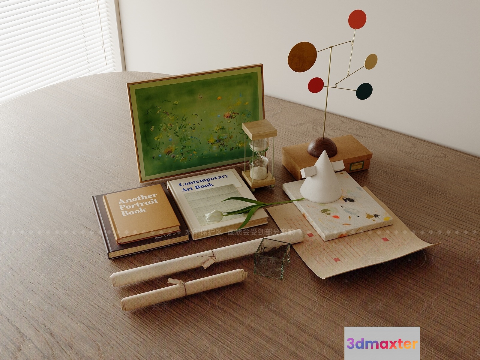 A Collection Of Art Books And Sculptures 3D Model - 2785 - VRAY Render