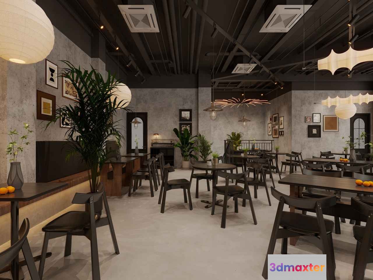 Modern Industrial Cafe 3D Model - 12786 - VRAY Render