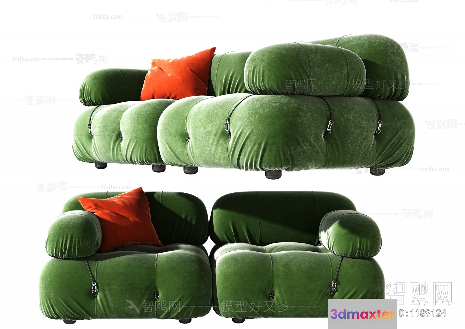 A Green Velvet Sofa 3D Model - 12431 - VRAY Render