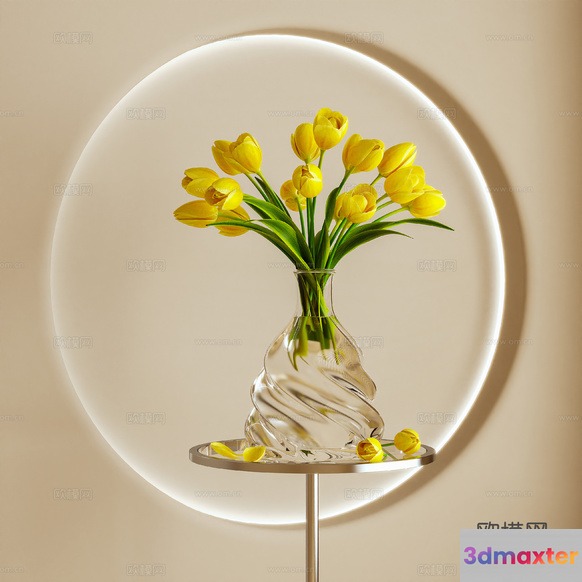 A Vase Of Yellow Tulips 3D Model - 17883 - VRAY Render