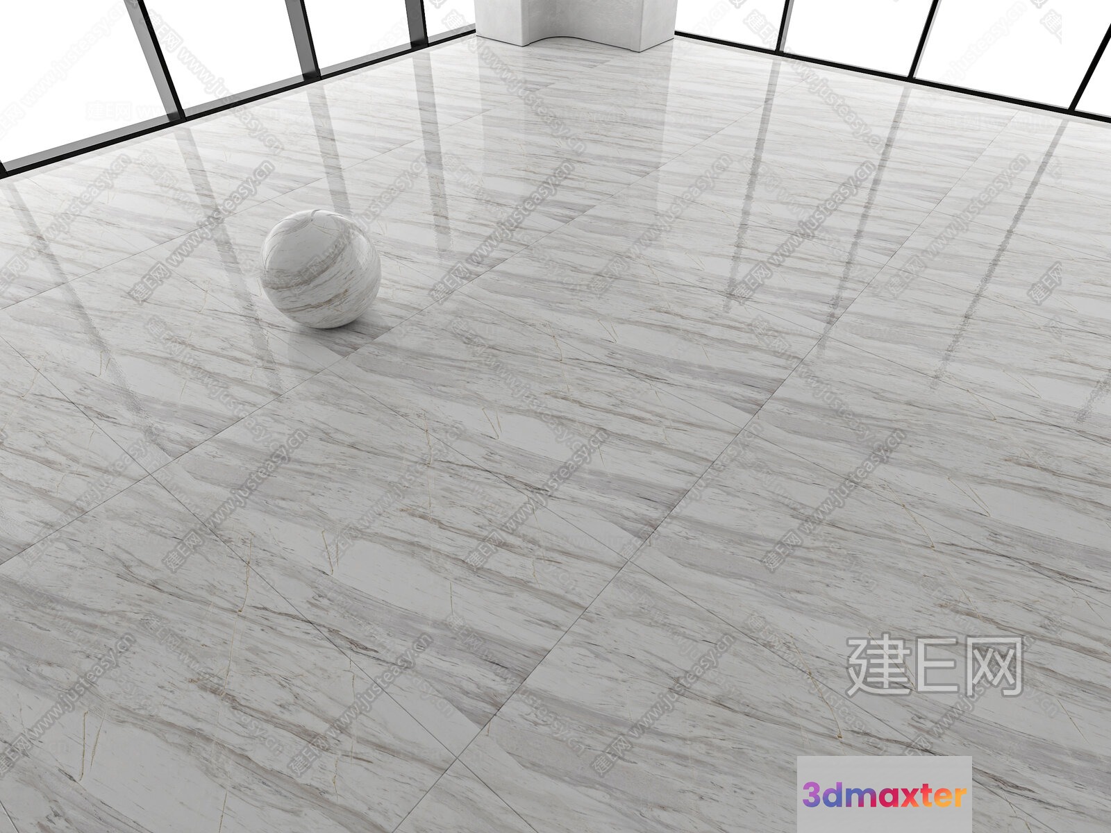 A Marble Floor With A Ball 3D Model - 10836 - VRAY Render