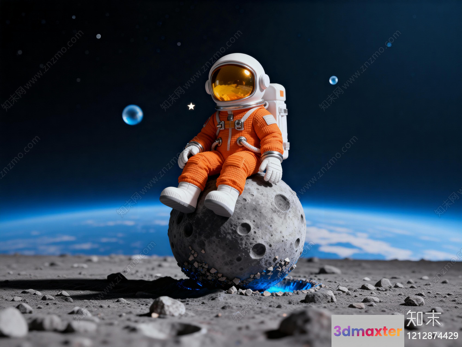 Astronaut Sitting On A Moon 3D Model - 16983 - VRAY Render