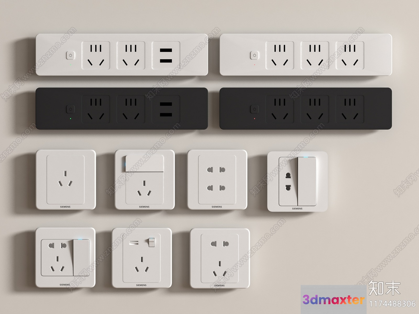 Modern Electrical Outlets 3D Model - 5651 - VRAY Render