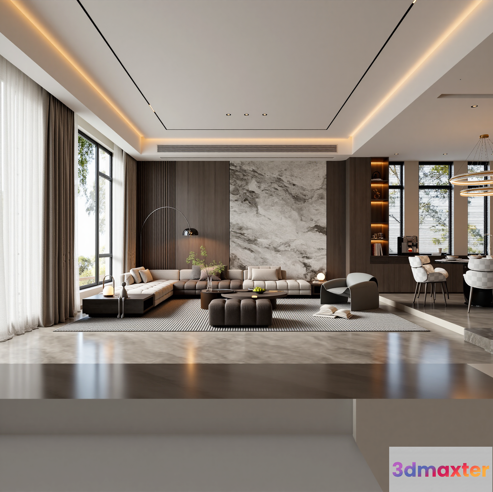 Modern Living Room 3D Model - 22849 - VRAY Render