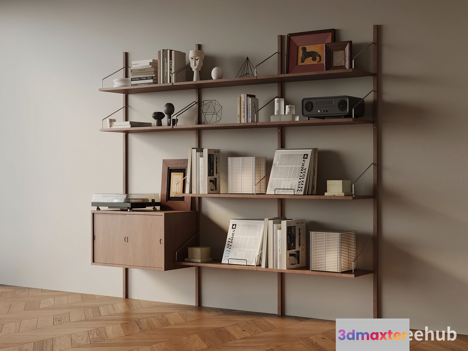 Mid-Century Modern Shelving Unit 3D Model - 23499 - VRAY Render