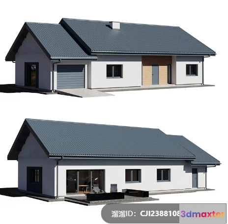 A House With A Gray Roof 3D Model - 17672 - VRAY Render