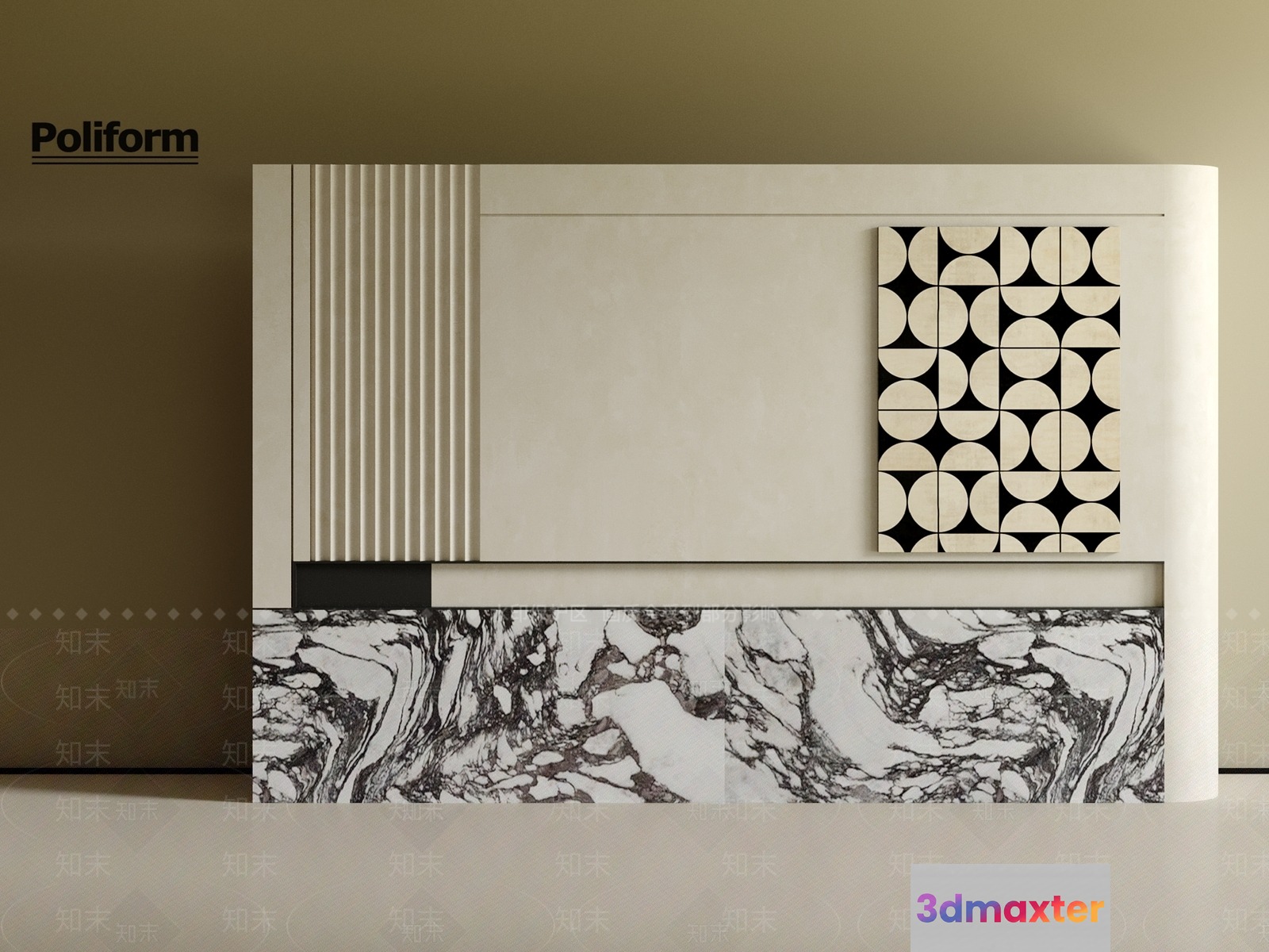 A Beige And White Headboard 3D Model - 11900 - VRAY Render