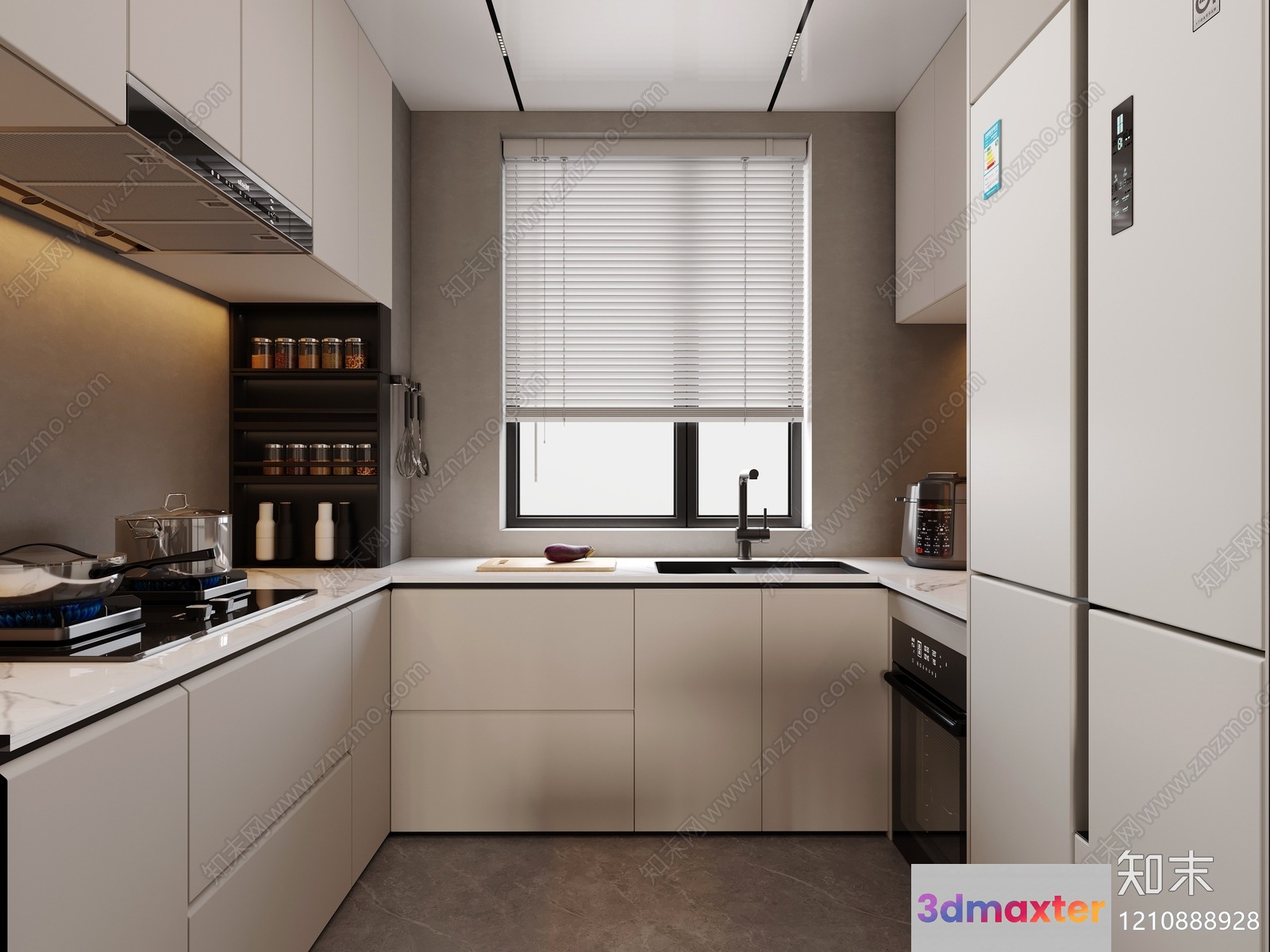 Modern Kitchen Space 3D Model - 3576 - VRAY Render