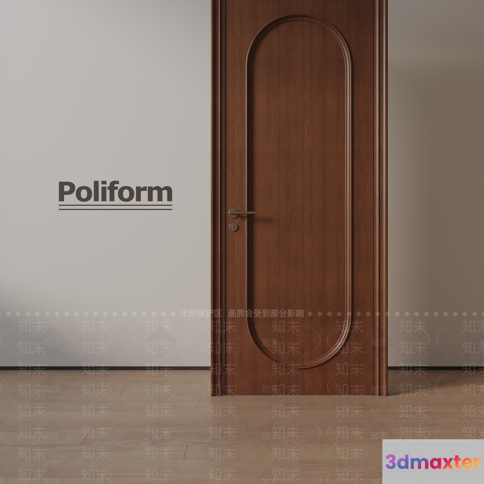 A Wooden Door With An Oval-Shaped Frame 3D Model - 14734 - VRAY Render