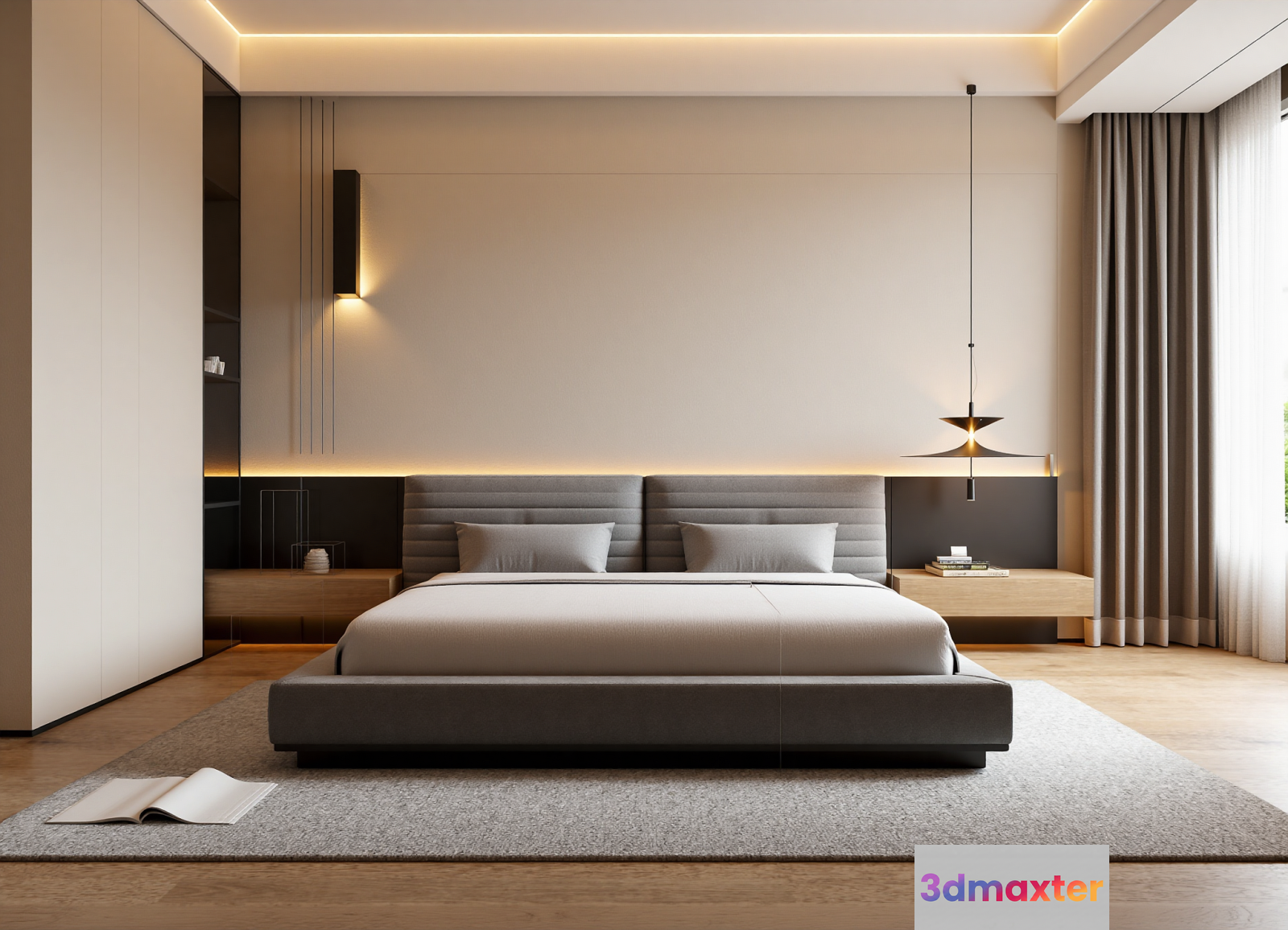 Modern Minimalist Bedroom 3D Model - 12815 - VRAY Render