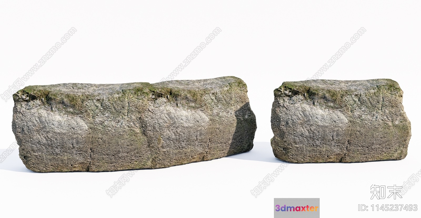 Two Large Rough-Textured Stones 3D Model - 11189 - VRAY Render
